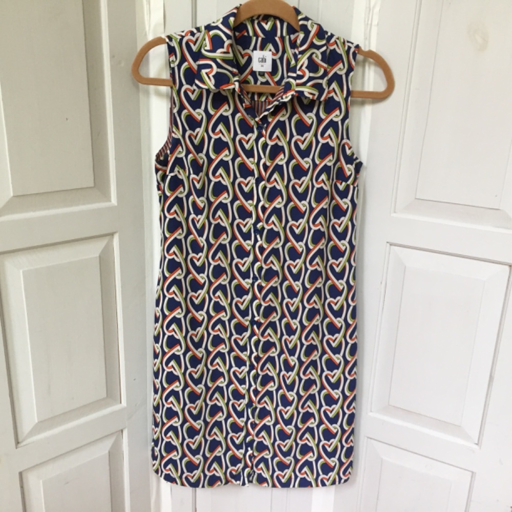 CAbi Blue Multicolor Sleeveless Dress w/ Hearts